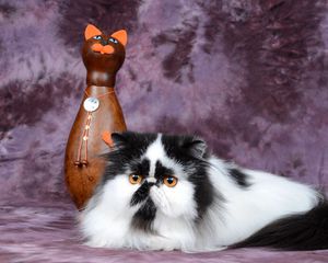 Превью обои персидский кот, статуэтка, кот, пятнистый