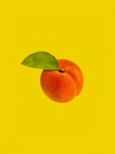 Превью обои персик, лист, фрукт, желтый