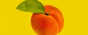 Превью обои персик, лист, фрукт, желтый