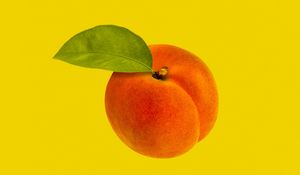 Превью обои персик, лист, фрукт, желтый