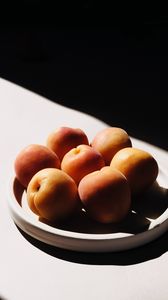 Превью обои персики, фрукты, спелый, миска