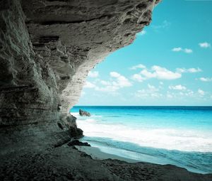 Превью обои пещера, море, берег, скала, рай