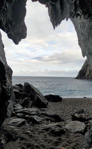 Превью обои пещера, арка, море, горизонт