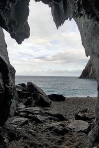 Превью обои пещера, арка, море, горизонт