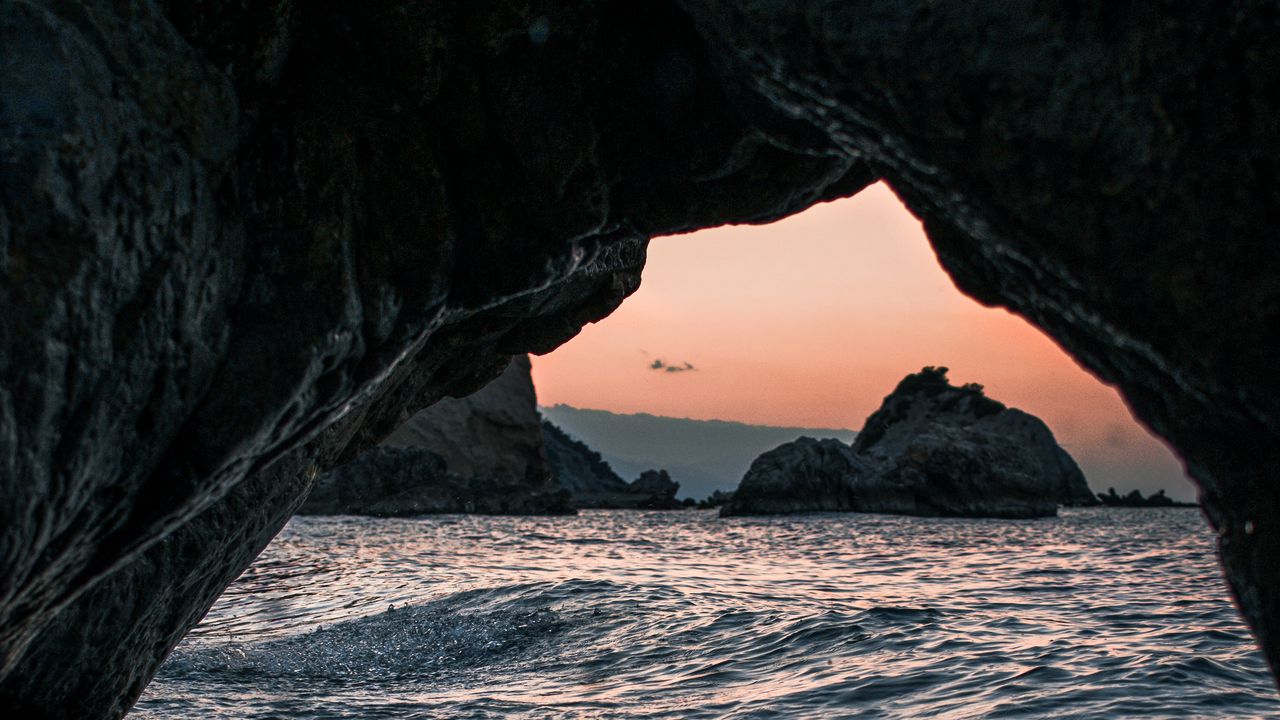 Обои пещера, арка, скалы, море, каменный