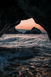 Превью обои пещера, арка, скалы, море, каменный