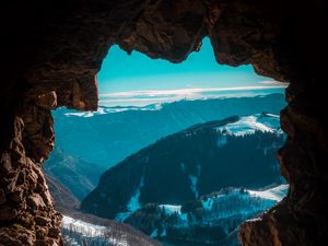 Превью обои пещера, горы, вид, пейзаж