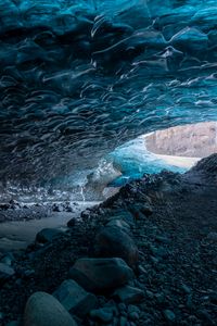 Превью обои пещера, лед, камни, природа, синий