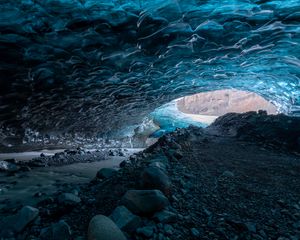 Превью обои пещера, лед, камни, природа, синий