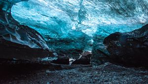 Превью обои пещера, лед, льдины, камни