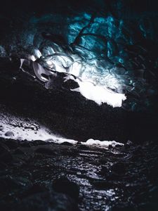 Превью обои пещера, лед, вода, темный