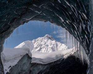 Превью обои пещера, ледник, снег, гора