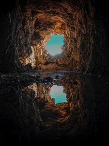 Превью обои пещера, лужа, вода, отражение