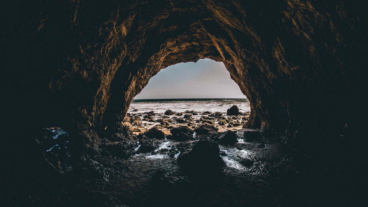 Обои пещера, море, камни
