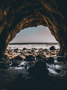 Превью обои пещера, море, камни