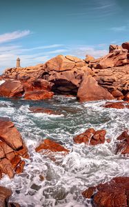 Превью обои пещера, море, камни, скалы, пейзаж, природа