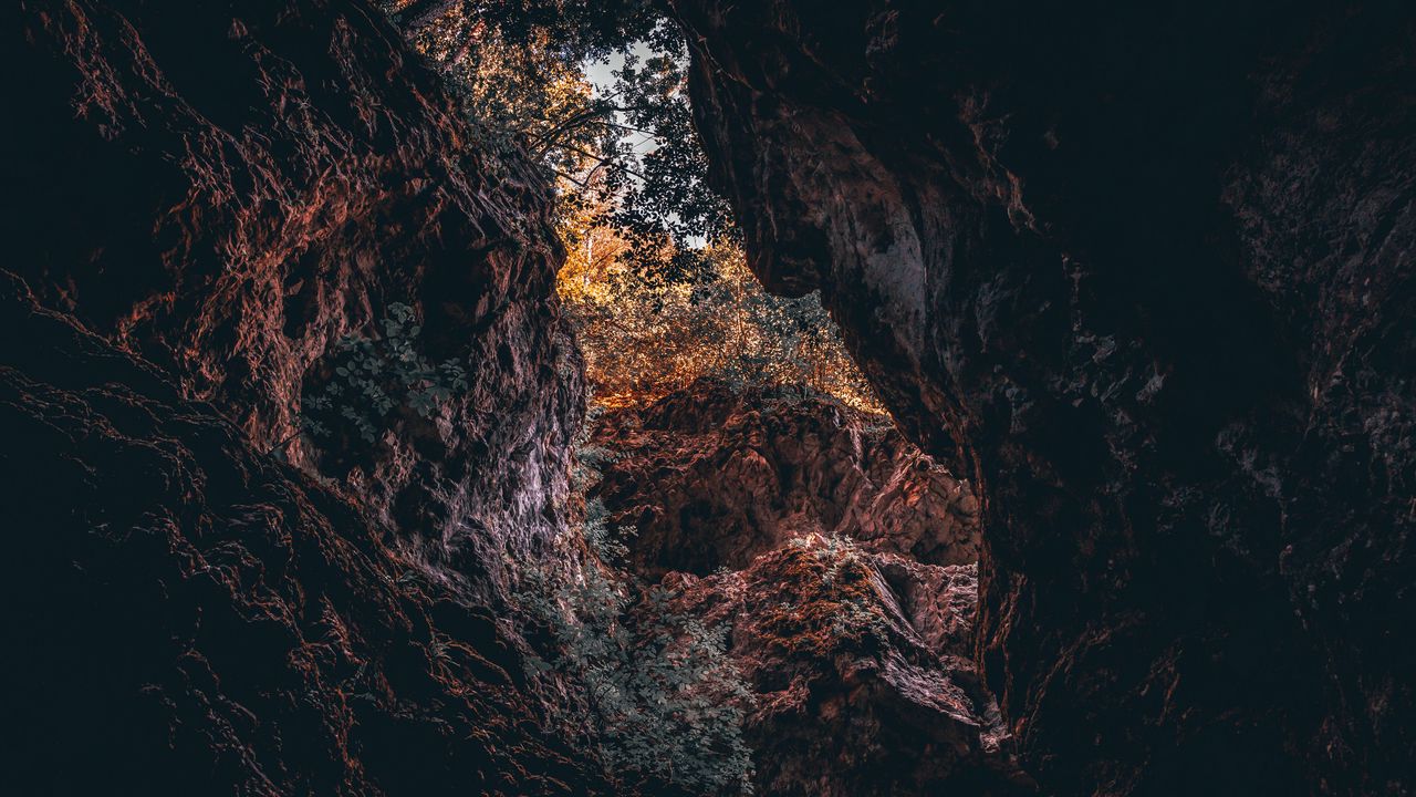Обои пещера, скалы, ущелье, горы, природа