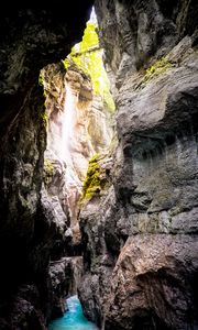 Превью обои пещера, ущелье, река, скалы, каменный