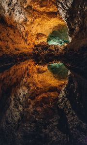Превью обои пещера, вода, отражение, каменный, внутри, вулканический, куэва-де-лос-вердес, канарские острова, испания