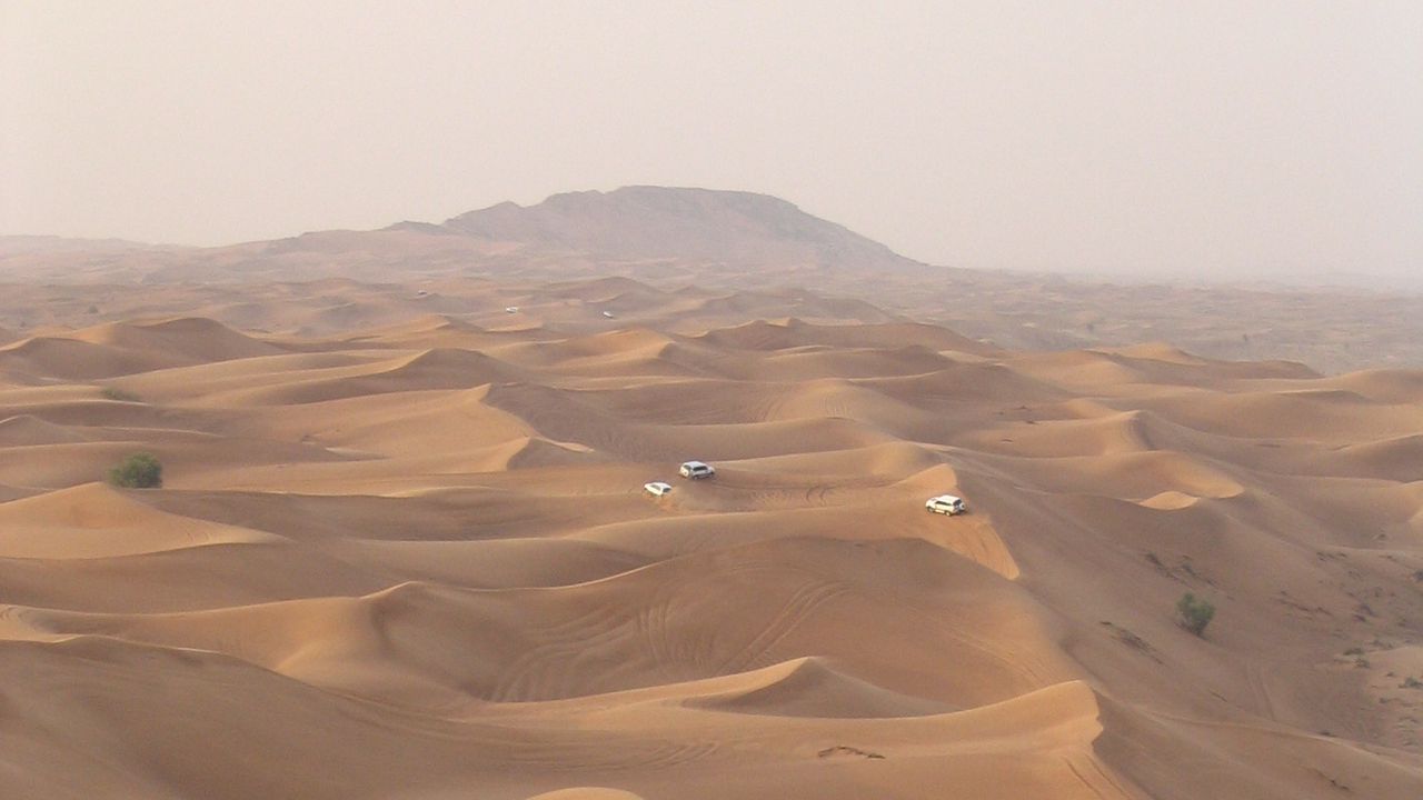 Обои песок, пустыня, дюны, автомобили