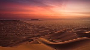 Превью обои песок, пустыня, вечер, закат, линии, оранжевый, оттенки