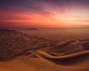 Превью обои песок, пустыня, вечер, закат, линии, оранжевый, оттенки