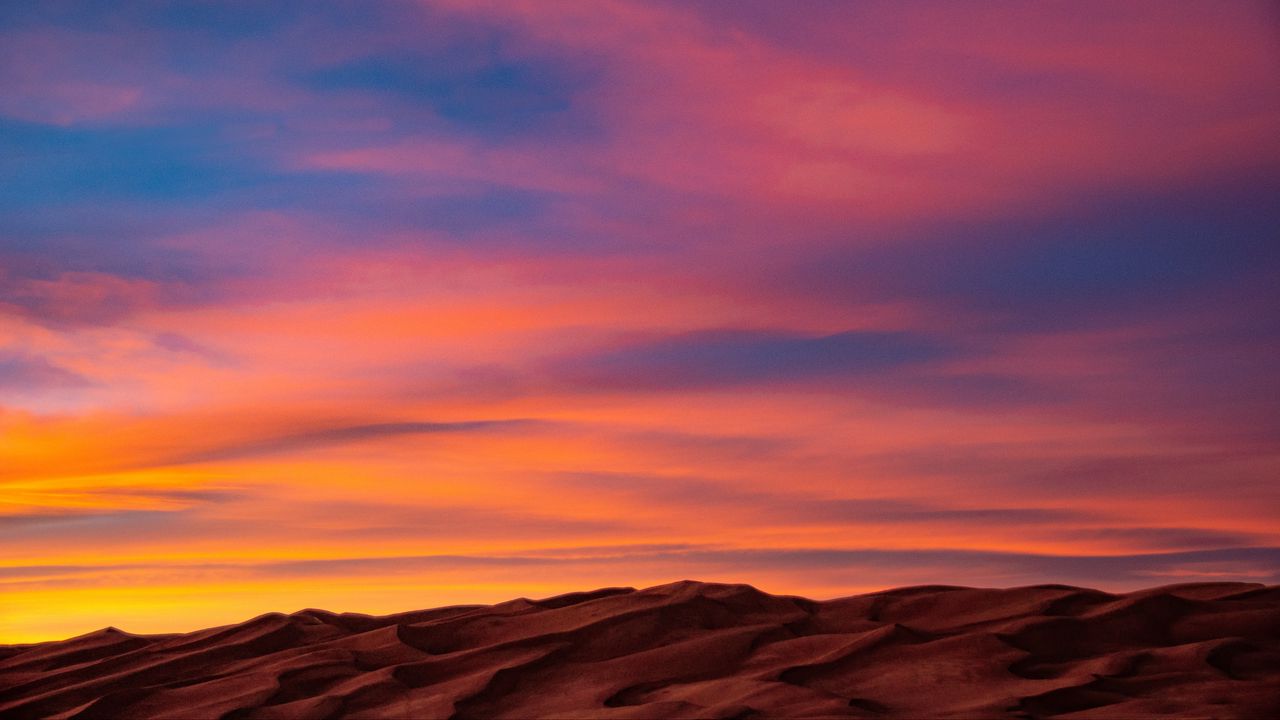Обои песок, пустыня, закат, небо