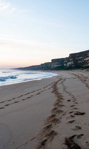 Превью обои песок, скалы, море, пейзаж, природа