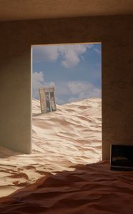 Превью обои песок, тень, небо, дверной проем, арт