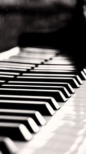 Превью обои пианино, чб, клавиши, музыкальный инструмент