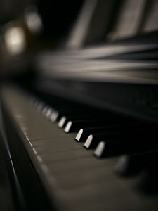 Превью обои пианино, клавиши, чб, музыка, музыкальный инструмент, макро