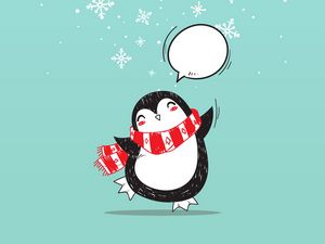 Превью обои пингвин, арт, рождество, счастье