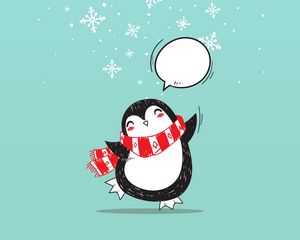 Превью обои пингвин, арт, рождество, счастье