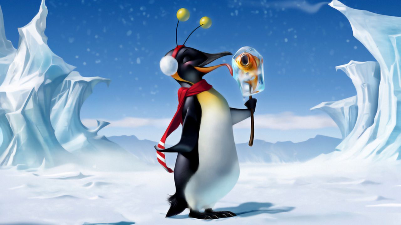 Обои пингвин, лед, снег, мороженое