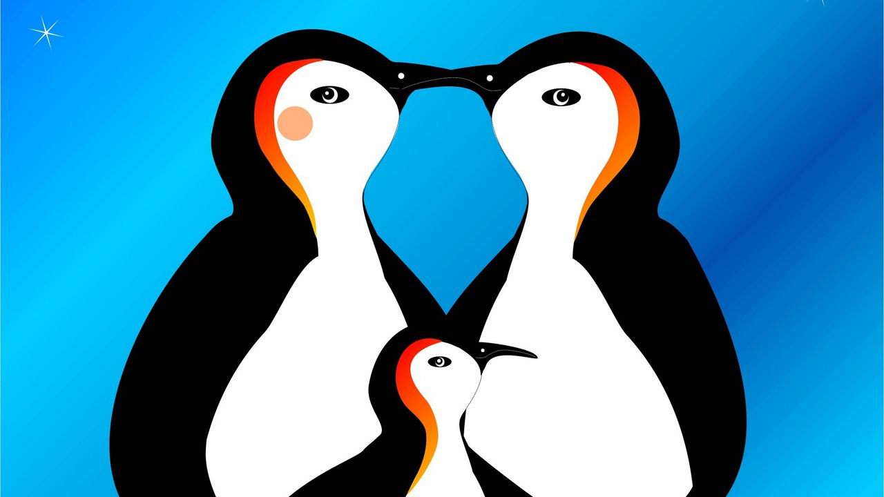 Обои пингвины, арт, семья, любовь