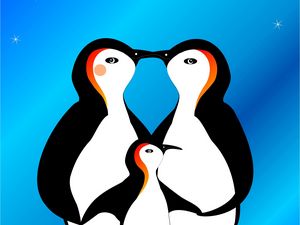 Превью обои пингвины, арт, семья, любовь
