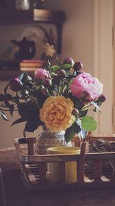 Превью обои пионы, цветы, букет, ваза, эстетика