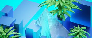 Превью обои пирамида, пальмы, фигуры, 3d