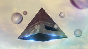 Превью обои пирамида, шары, 3d, фигуры, левитация