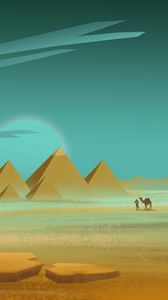 Превью обои пирамиды, пустыня, путник, арт