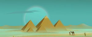 Превью обои пирамиды, пустыня, путник, арт
