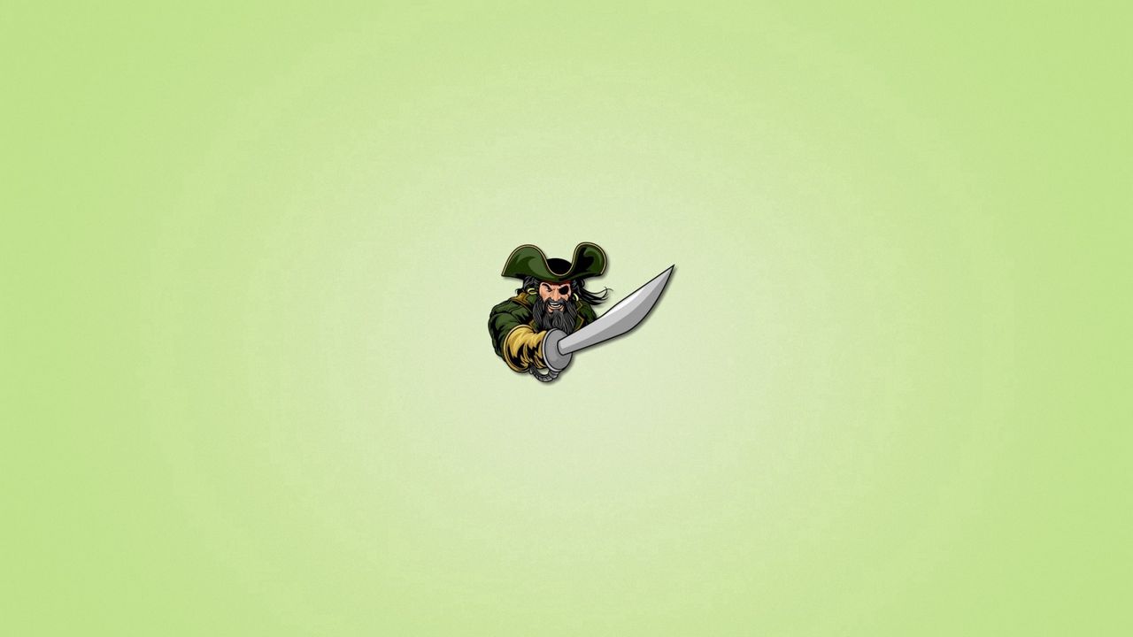 Обои пират, светло зеленый фон, меч, одноглазый, борода, минимализм