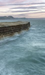 Превью обои пирс, кирпичи, море, горизонт