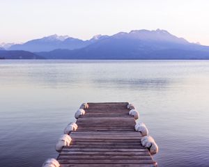 Превью обои пирс, море, горы, берег