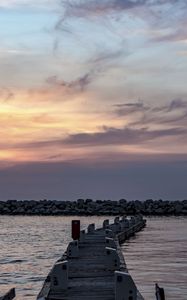 Превью обои пирс, море, камни, горизонт