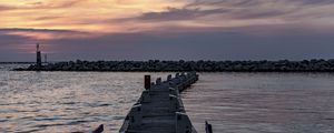 Превью обои пирс, море, камни, горизонт