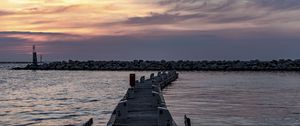 Превью обои пирс, море, камни, горизонт