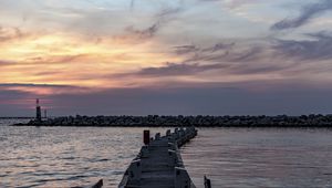 Превью обои пирс, море, камни, горизонт