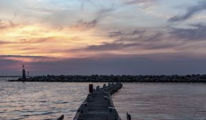 Превью обои пирс, море, камни, горизонт