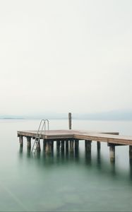 Превью обои пирс, море, минимализм, лестница, горизонт